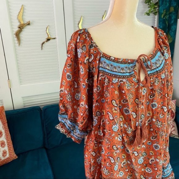 Gigio | Hannah Terracotta Clay Rust Bohemian Peasant Top Tassel Paisley Small - Picture 7 of 14